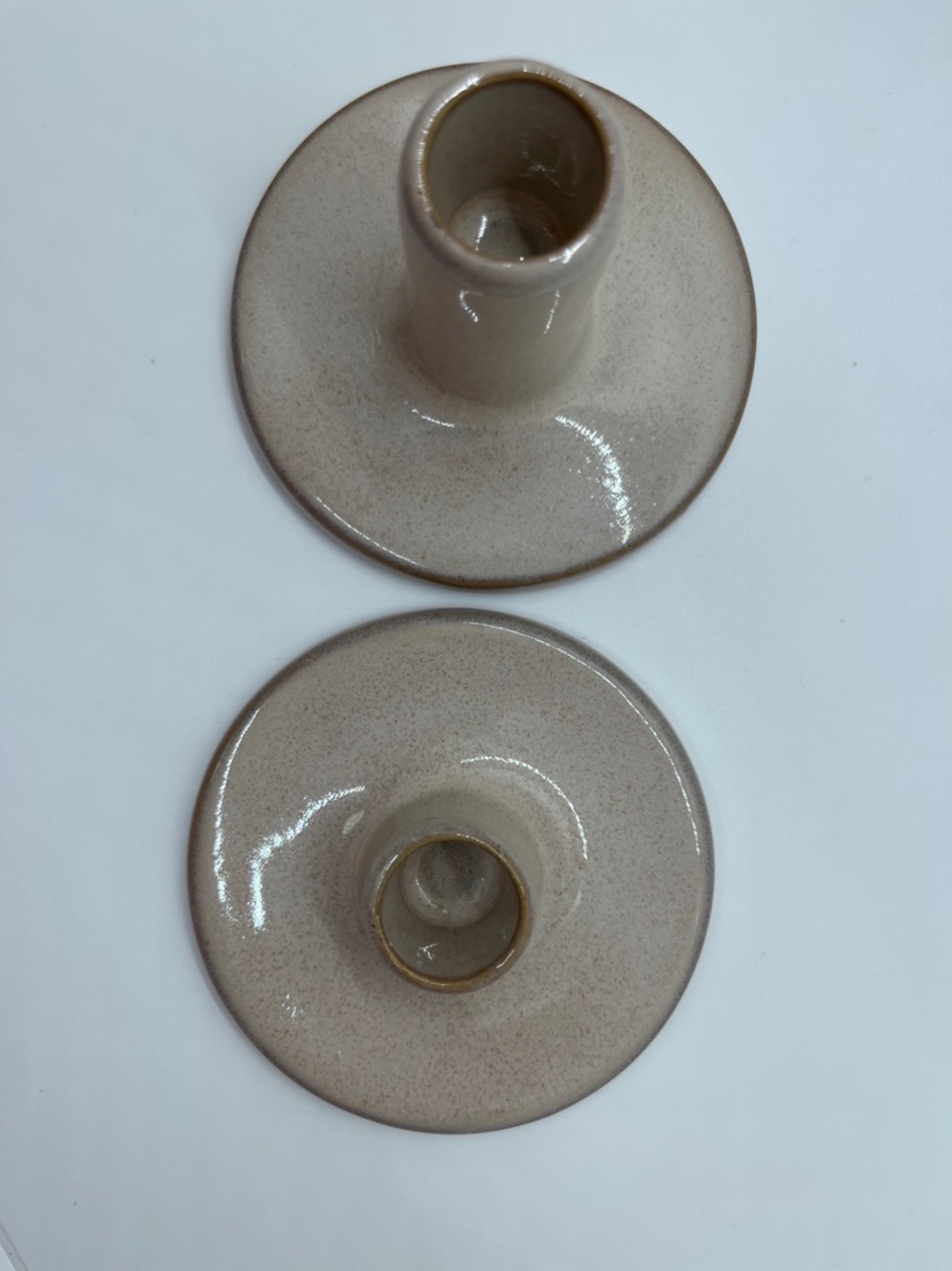 Hearth & Hand Magnolia Neutral Beige Stoneware Taper Candle Holders - Set of 2 - Picture 3 of 4